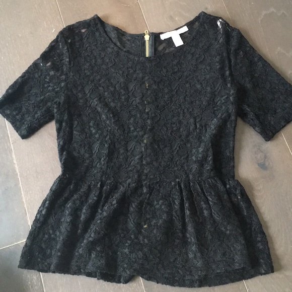 NWOT Black Lace Peplum Top - Picture 1 of 3